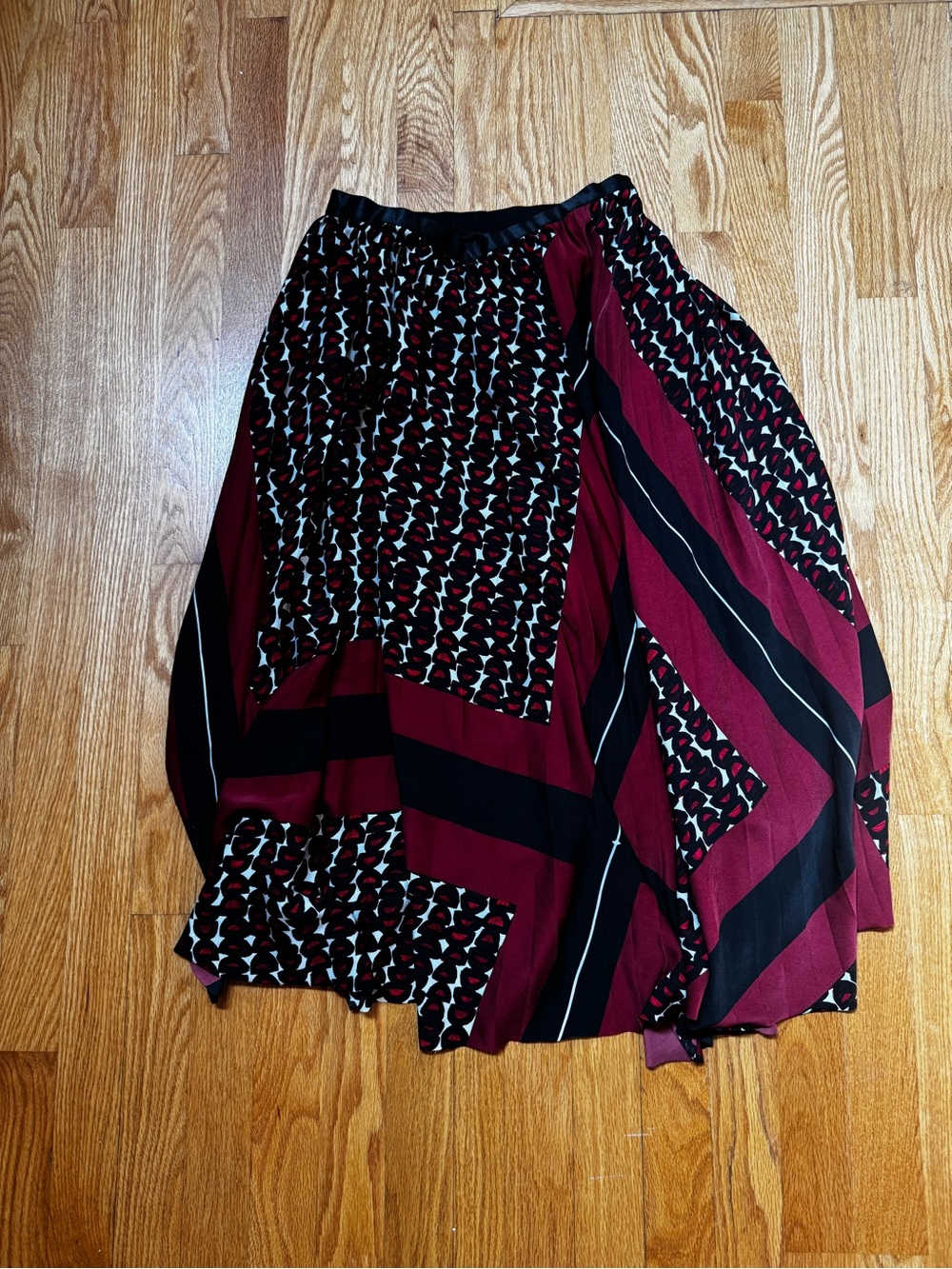 NIC+ZOE Burgundy and Black Patterned Midi Skirt - Picture 2 of 4